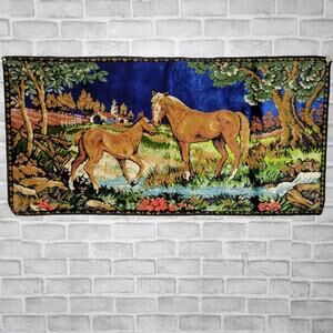 Vintage Horse and Colt Carpet Tapestry Wall Hanging, 20x40
